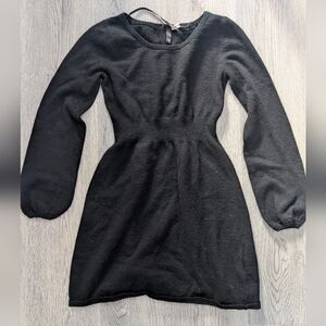 H&M Angora Lambswool Mix Black Mini Dress - 6 Puffy Sleeve
